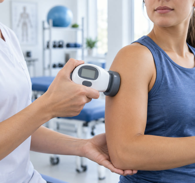 Illustration non contractuelle d’un dynamomètre musculaire utilisé en physiothérapie.
