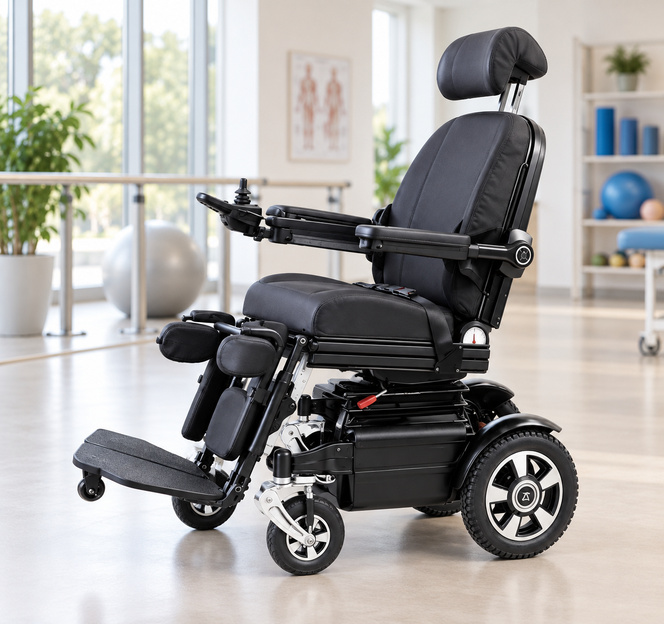 Fauteuil roulant électrique de rééducation dans une salle de physiothérapie